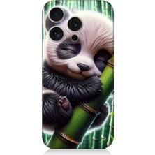 Apple iPhone 16 Pro Uyumlu Bambu Tutan Panda  Desenli Silikon Kılıf