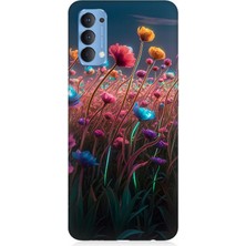 Oppo Reno 4 Uyumlu Gökkuşağı Çiçek Bahçesi  Desenli Silikon Kılıf