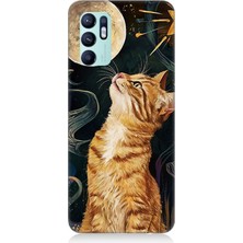 Oppo Reno 6 Uyumlu Aya Bakan Meraklı Kedi  Desenli Silikon Kılıf