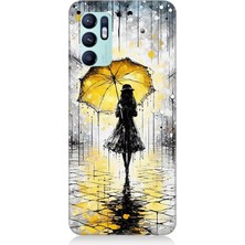Oppo Reno 6 Uyumlu Yağmurda Sarı Şemsiye Altında  Desenli Silikon Kılıf