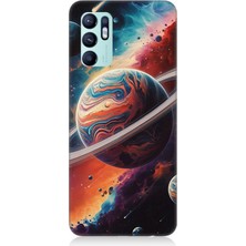 Oppo Reno 6 Uyumlu Gezegenler Arasında Renkler  Desenli Silikon Kılıf