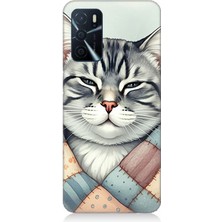 Oppo A55 Uyumlu Yamalı Sevimli Kedi  Desenli Silikon Kılıf