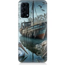 Oppo Reno 5 Uyumlu Ay Işığında Eski Gemi  Desenli Silikon Kılıf