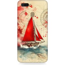 Oppo Reno Ax7 Uyumlu Kırmızı Yelkenli Yolculuk  Desenli Silikon Kılıf