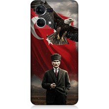 Oppo Reno 7 Uyumlu Bayrak Önünde Mustafa Kemal Atatürk  Desenli Silikon Kılıf