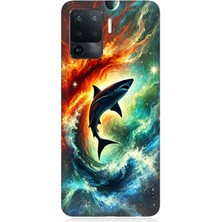 Oppo Reno 5 Lite Uyumlu Ateşle Dans Eden Köpekbalığı  Desenli Silikon Kılıf