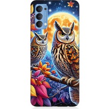 Oppo Reno 4 Uyumlu Dallarda Bilge Baykuşlar  Desenli Silikon Kılıf