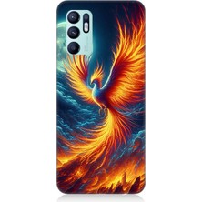 Oppo Reno 6 Uyumlu Ateşle Dans Eden Anka  Desenli Silikon Kılıf
