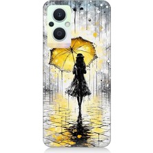 Oppo Reno 7 Lite Uyumlu Yağmurda Sarı Şemsiye Altında  Desenli Silikon Kılıf