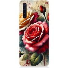 Oppo Reno 3 Uyumlu Kırmızı Sarı Gül Tutkusu  Desenli Silikon Kılıf