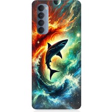 Oppo Reno 4 Pro Uyumlu Ateşle Dans Eden Köpekbalığı  Desenli Silikon Kılıf