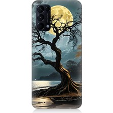 Oppo Reno 5 Uyumlu Dolunay Altında Kurumuş Ağaç  Desenli Silikon Kılıf