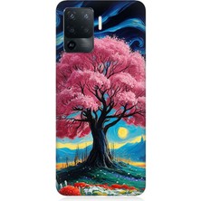 Oppo Reno 5 Lite Uyumlu Masalsı Pembe Ağaç  Desenli Silikon Kılıf