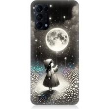 Oppo Reno 5 Uyumlu Kız Çocuğu ve Ay Balonu  Desenli Silikon Kılıf
