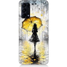 Oppo Reno 5 Uyumlu Yağmurda Sarı Şemsiye Altında  Desenli Silikon Kılıf
