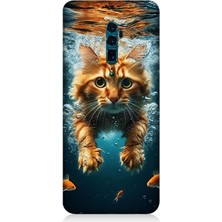 Oppo Reno 10X Zoom Uyumlu Suda Yüzen Kedi  Desenli Silikon Kılıf