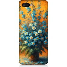 Oppo Rx 17 Neo Uyumlu Turuncuda Mavi Çiçekler  Desenli Silikon Kılıf