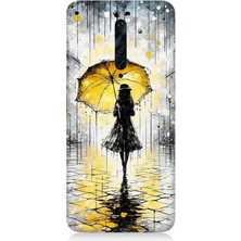 Oppo Reno 2z Uyumlu Yağmurda Sarı Şemsiye Altında  Desenli Silikon Kılıf