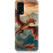 Oppo Reno 5 Uyumlu Dağların Üzerinde Ejderha  Desenli Silikon Kılıf