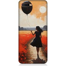 Oppo Rx 17 Neo Uyumlu Balonlu Kadın ve Gelincik Tarlası  Desenli Silikon Kılıf