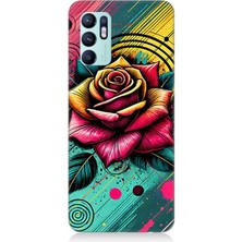Oppo Reno 6 Uyumlu Neon Gül Renk Patlaması  Desenli Silikon Kılıf