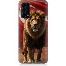 Oppo Reno 5 Uyumlu Al Bayrak ve Aslan  Desenli Silikon Kılıf