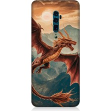 Oppo Reno 10X Zoom Uyumlu Dağların Üzerinde Ejderha  Desenli Silikon Kılıf