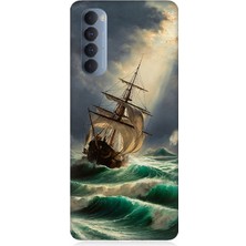 Oppo Reno 4 Pro Uyumlu Fırtınada Cesur Yelkenli  Desenli Silikon Kılıf
