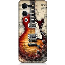 Oppo Reno 7 Uyumlu Nostaljik Gitar ve Nota  Desenli Silikon Kılıf