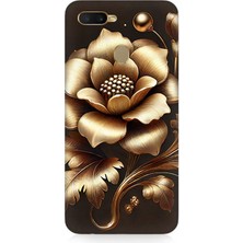 Oppo Reno Ax7 Uyumlu Altın Işıklı Zarif Çiçek  Desenli Silikon Kılıf
