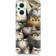 Oppo Reno 7 Lite Uyumlu Meraklı Gözlü Kediler  Desenli Silikon Kılıf