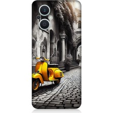 Oppo Reno 7 Lite 5g Uyumlu Taş Sokakta Sarı Vespa  Desenli Silikon Kılıf