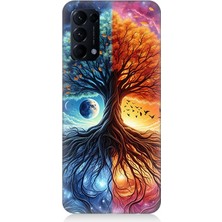 Oppo Reno 5 Uyumlu Hayat Ağacı  ve Gece Gündüz  Desenli Silikon Kılıf