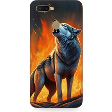Oppo Reno Ax7 Uyumlu Alevler Içinde Kurt Uluması  Desenli Silikon Kılıf