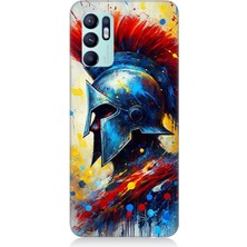 Oppo Reno 6 Uyumlu Kızıl Miğferli Savaşçı  Desenli Silikon Kılıf