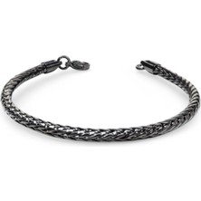 Oval Kral Bakla Örgülü Siyah Çelik Zincir Bileklik 4.0mm