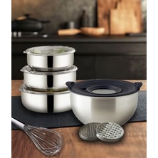 Çelik 3'lü Saklama Kabı ve 24CM Rendeli Saklama Kabı 11 Parça Set