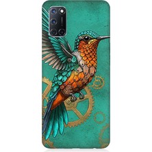 Oppo A52 Uyumlu Turkuaz Zeminde Sinek Kuşu  Desenli Silikon Kılıf