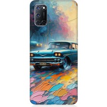 Oppo A52 Uyumlu Renkli Yol Üzerinde Araba  Desenli Silikon Kılıf
