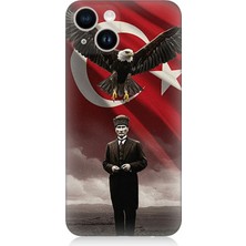 Apple iPhone 14 Uyumlu Kartal Bayrak ve Mustafa Kemal Atatürk  Desenli Silikon Kılıf
