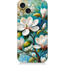 Apple iPhone 15 Plus Uyumlu Işıltılı Beyaz Çiçekler  Desenli Silikon Kılıf