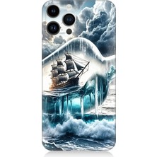 Apple iPhone 13 Pro Max Uyumlu Fırtınada Gemi Patlaması  Desenli Silikon Kılıf