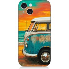 Apple iPhone 15 Plus Uyumlu Sahilde Mavi Karavan  Desenli Silikon Kılıf