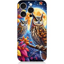 Apple iPhone 15 Pro Max Uyumlu Dallarda Bilge Baykuşlar  Desenli Silikon Kılıf