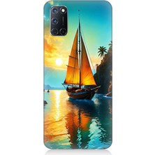 Oppo A92 Uyumlu Gün Batımında Yelkenli Tekne  Desenli Silikon Kılıf
