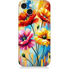 Apple iPhone 15 Uyumlu Bahar Esintisinde Renkli Papatyalar  Desenli Silikon Kılıf