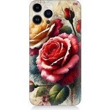 Apple iPhone 14 Pro Uyumlu Kırmızı Sarı Gül Tutkusu  Desenli Silikon Kılıf