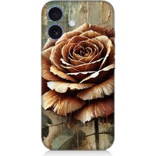 Apple iPhone 16 Uyumlu Altın Bronz Gül Zarafeti  Desenli Silikon Kılıf