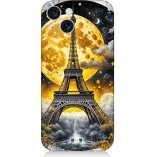 Apple iPhone 15 Plus Uyumlu Altın Ayda Eyfel  Desenli Silikon Kılıf