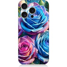 Apple iPhone 16 Pro Uyumlu Gökkuşağı Renkli Güller  Desenli Silikon Kılıf
